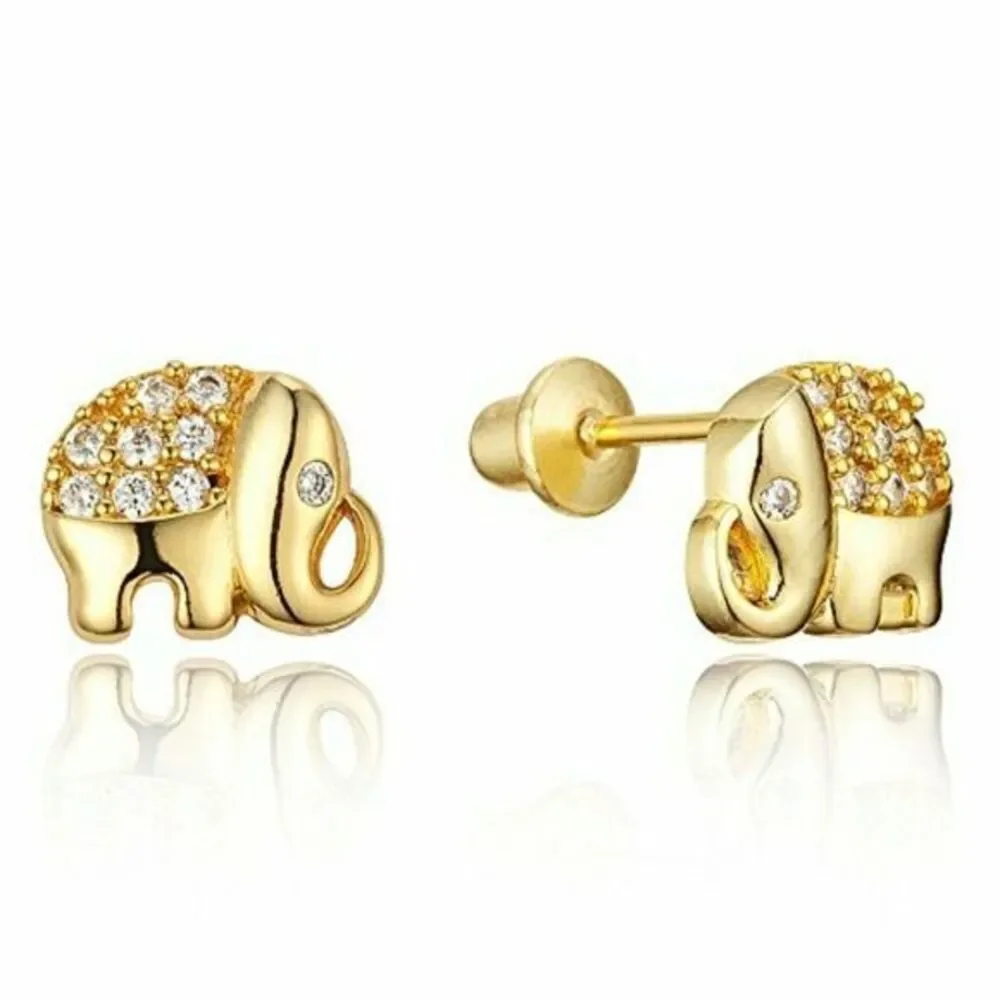 🐘 Gold plated Elephant Earrings CZ Stones